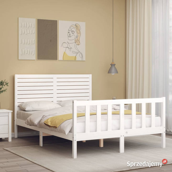 Rama łóżka z wezgłowiem biała lite drewno sprzedam