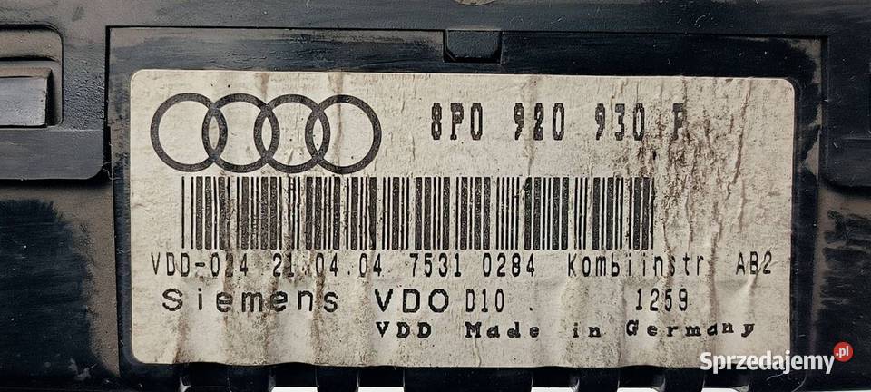 LICZNIK ZEGAR AUDI A3 8P 8P0920930R osobowe