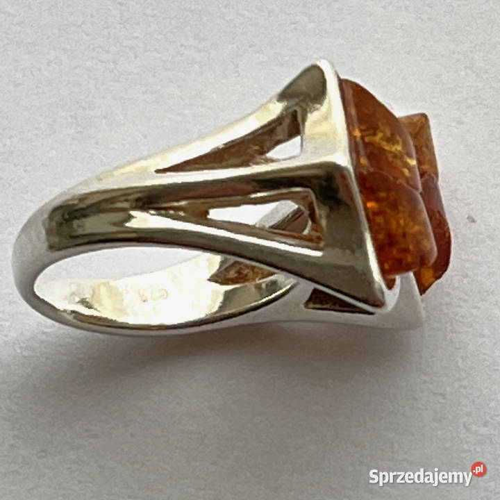 Srebrny pierścionek KOKARDA 925 piękne BURSZTYNY Warszawa