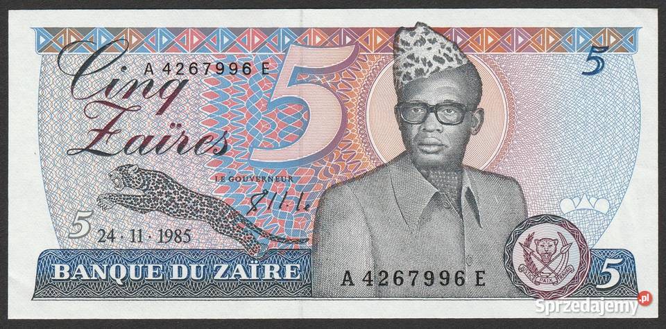 Zair 5 zair 1985 Mobutu Sese Seko stan bankowy Łódź