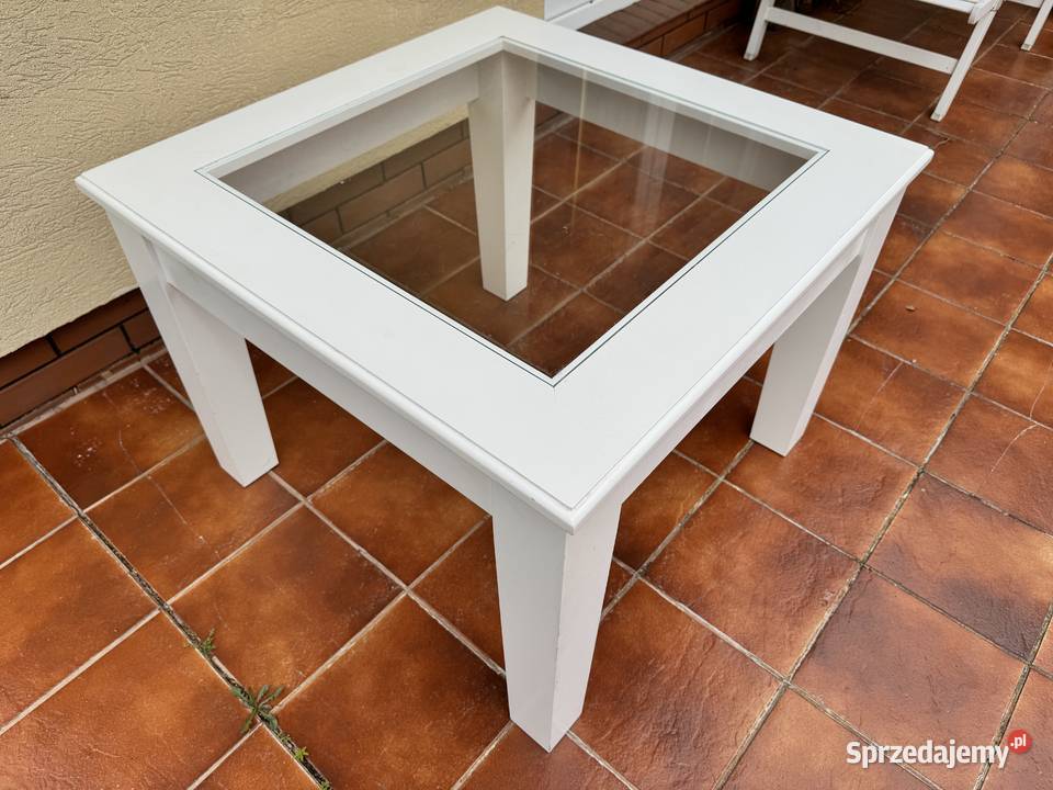 Stolik kawowy biały ze szkłem ława