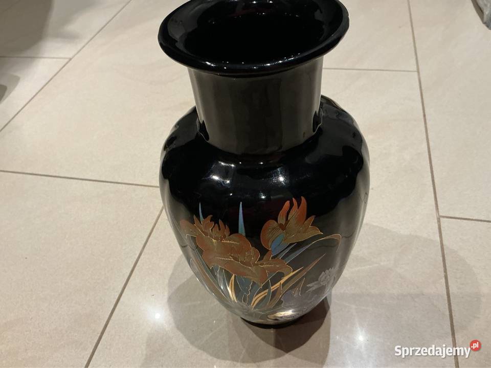 Czarny Wazon Włoska Porcelana VintageSygnowany czarny Nowa Sól