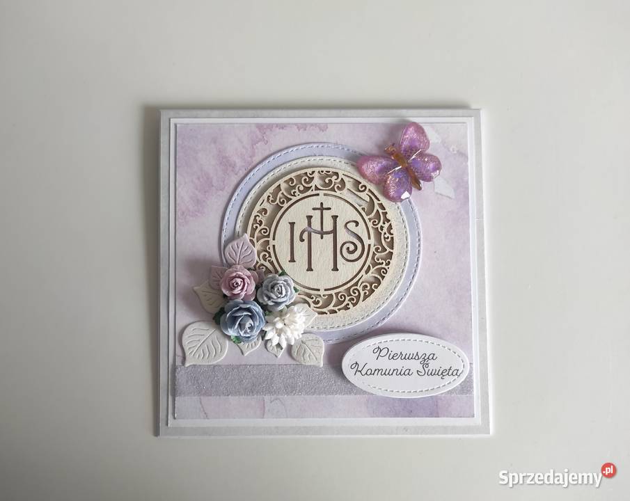 Kartka w pudełku ręcznie robiona na Komunię