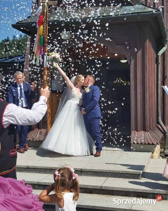 Suknia ślubna brokatowa śmietankowa bogato Ciężkowice