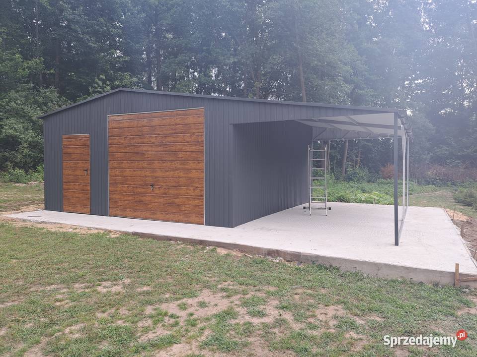 9 Garaż Blaszany GRAFITOWY z zadaszbocznym samodzielny Środa Śląska