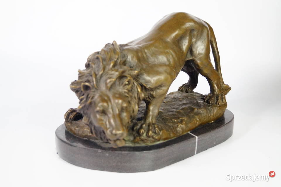 Figura z brązu groźny LEW piękna masywna rzeźba Gizałki