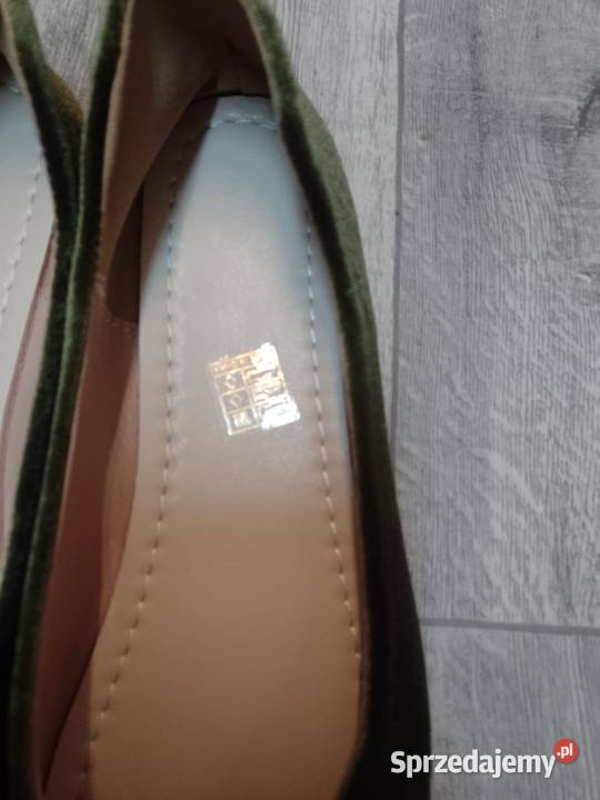 4142 Zielone welurowe baleriny wieczorowe NOWE Balerinki Kraków