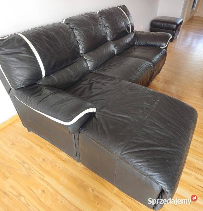 wygodna Skórzana Sofa 3 osobowa i pufa sprzedam skóra naturalna Poznań