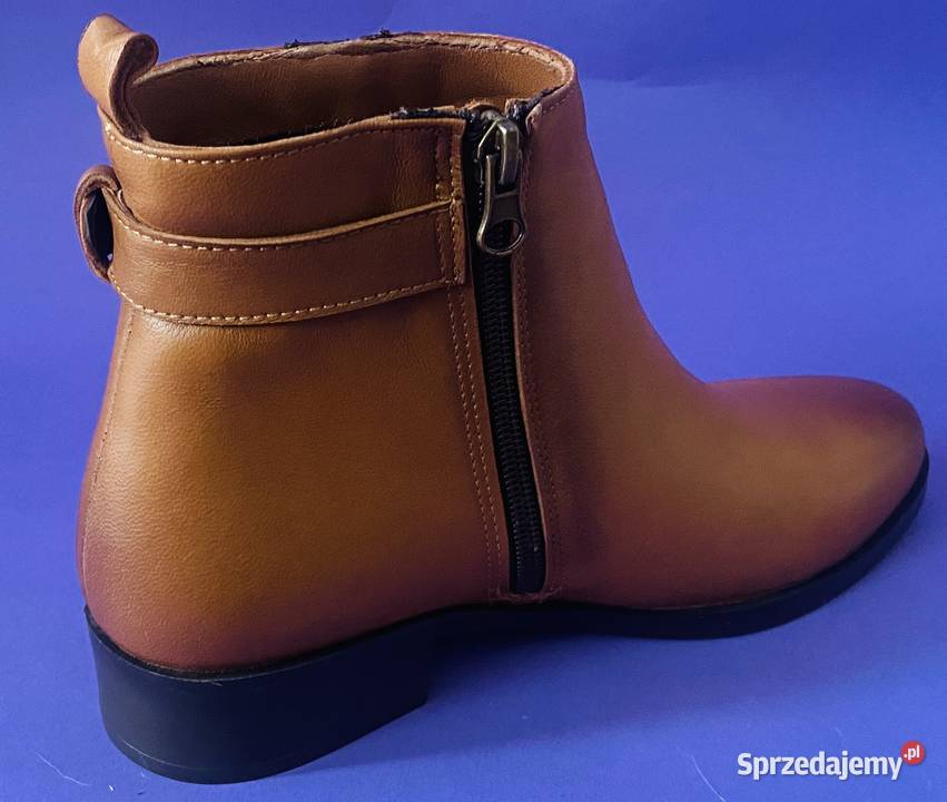 Brązowe skórzane ocieplane damskie botki rozmiar Żyrardów
