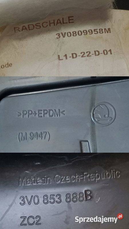 SKODA SUPERB III NADKOLE PRAWY PRZÓD 3V0809958M Nadkola Pleszew