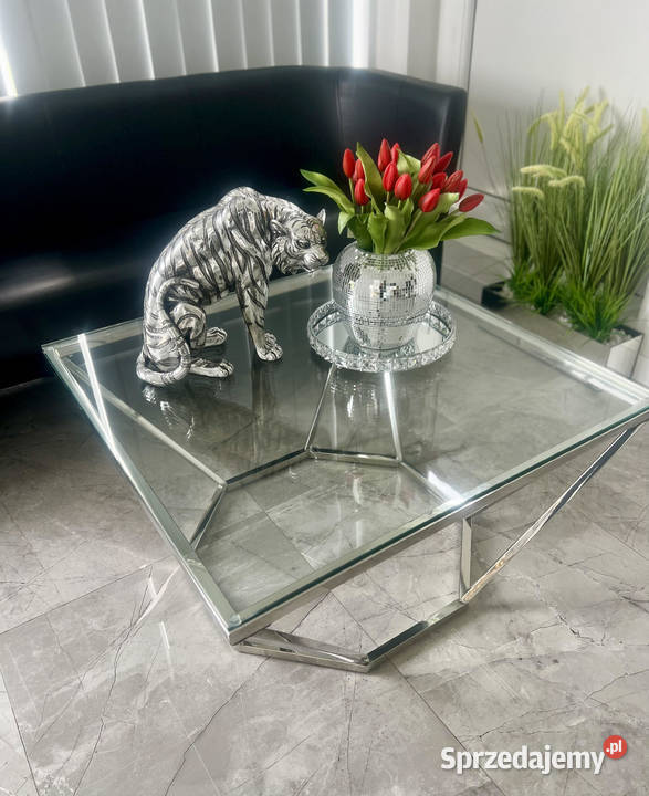 srebrna lustrzana okrągła patera z kryształkami Nowy Sącz