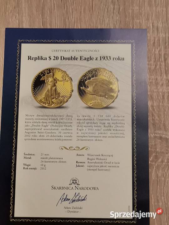 Moneta Replika 20 Double Eagle z 1933 roku z Międzychód