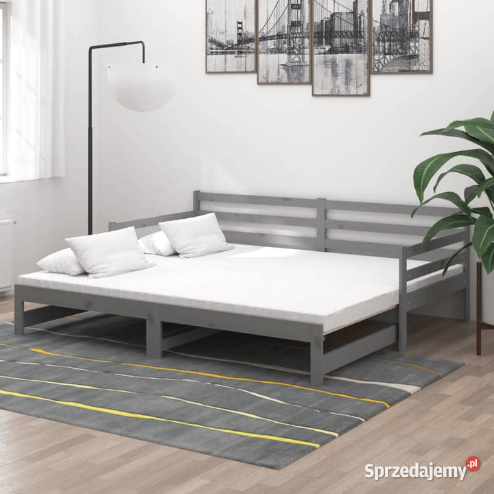 Łóżko wysuwane 2 x 90x200 szare lite drewno 69cm Warszawa sprzedam