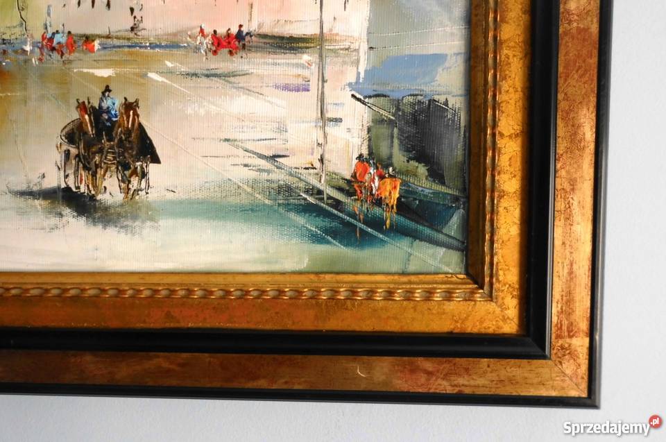 Olej na płótnie malowany szpachlą Plac Zamwowy mazowieckie Warszawa