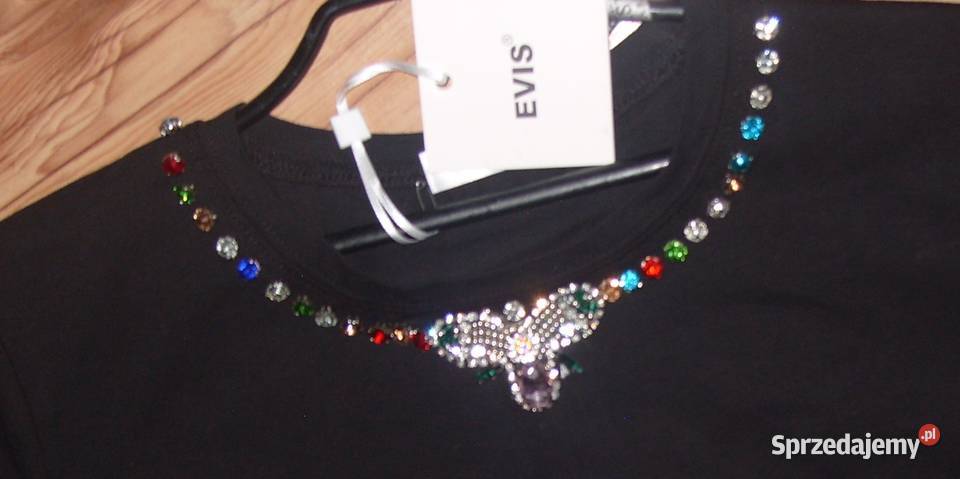 NOWY czarny tshirt EVIS biżuteryjna mucha Rawicz