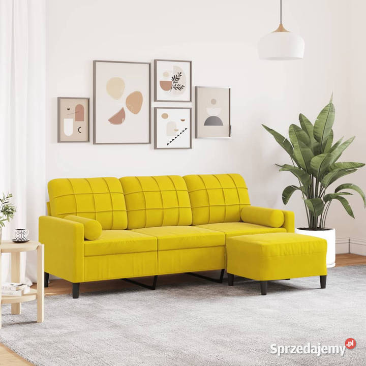 3osobowa sofa z podnóżkiem żółta 180 aksamit sprzedam
