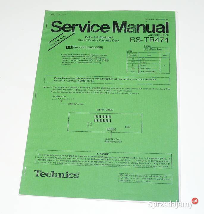 Manual service instrukcja serwisowa Technics RS-TR474