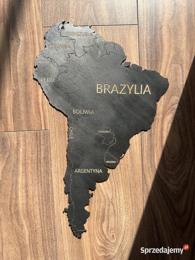 Czarna nowa drewniana mapa świata 150x90 Lublin