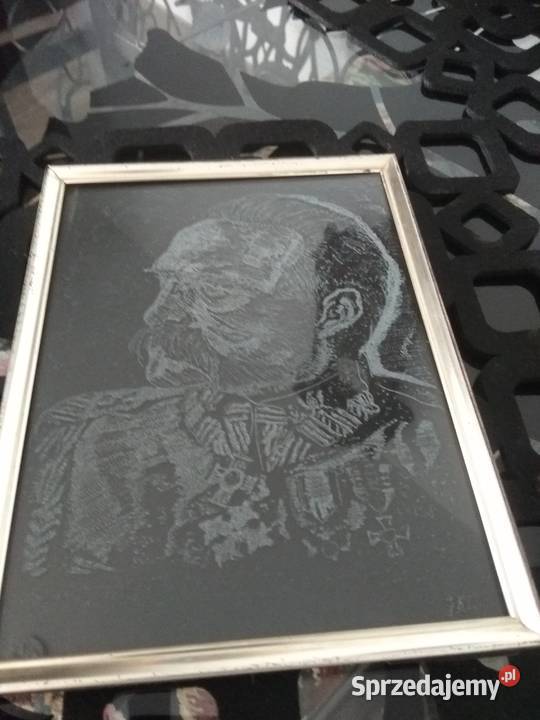 obraz szklany grawer ręczny Piłsudski metalowa Rękodzieło Ruda Śląska
