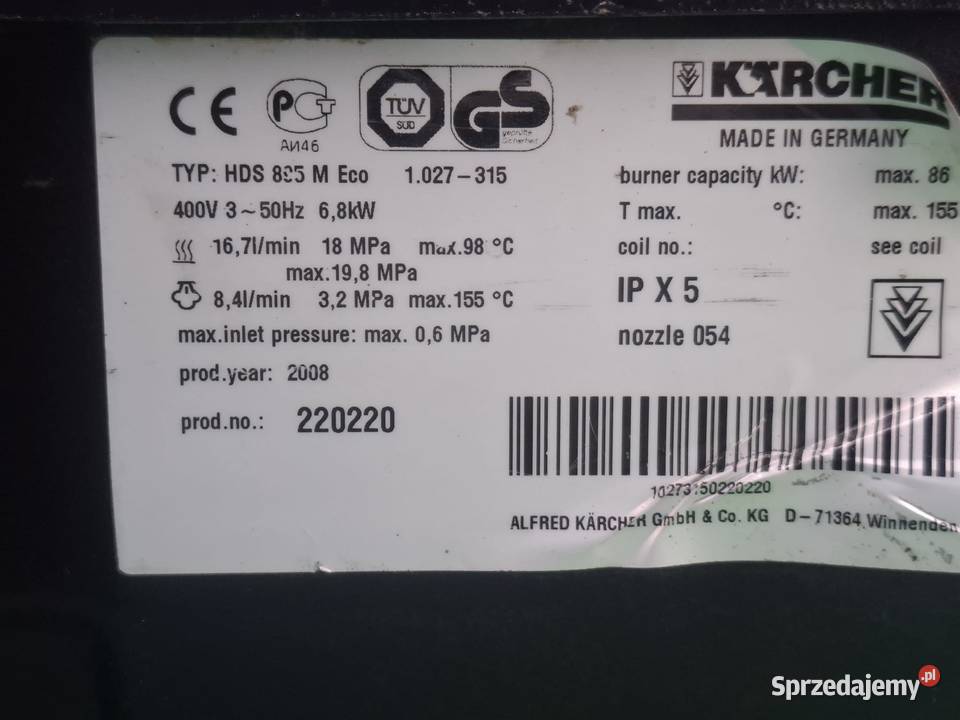 Myjka Gorąco wodna KARCHER HDS 895 M Eco mazowieckie sprzedam