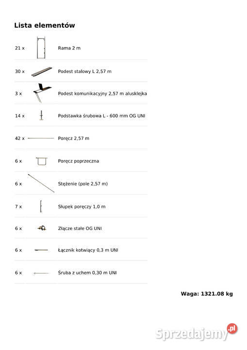 Używany 12644 m2 Zestaw rusztowania 1542 x 82m Rusztowania Stare Siołkowice