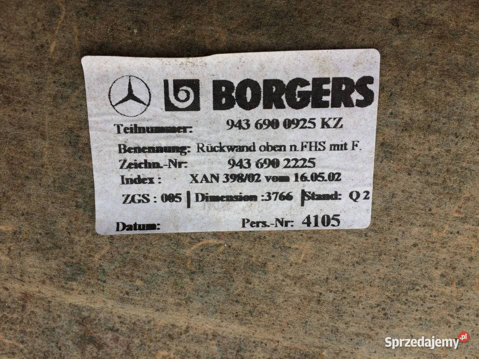 Tapicerka Ściana Kabiny Actros MP2 9436900925 ciężarowe Maszewo