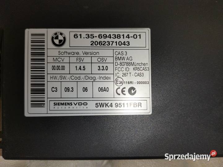 Moduł CAS3 BMW E90 E91 E93 E93 E60 E61 E63 E64 osobowe Poręba
