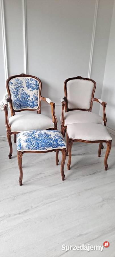 Stylowy jasny kremowy fotel krzesło Ludwik