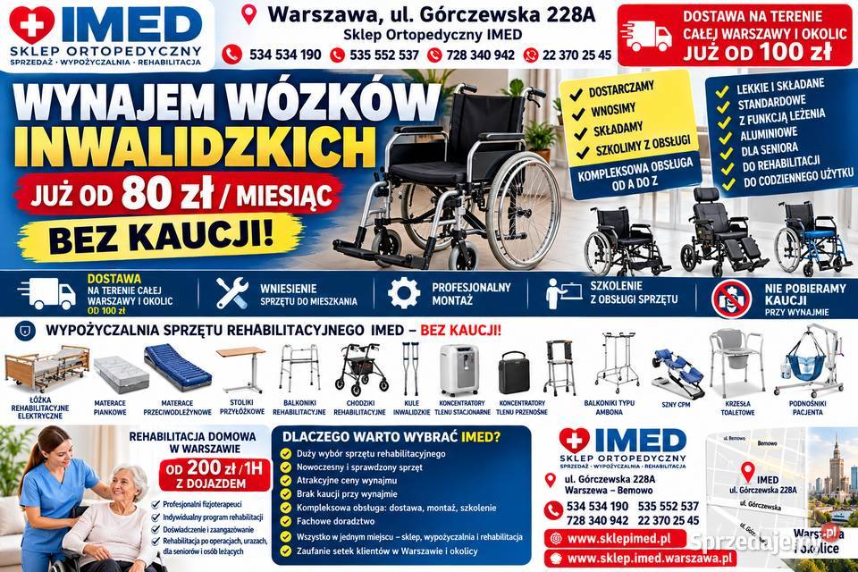Wynajem wózków inwalidzkich Warszawa 80 mies BEZ