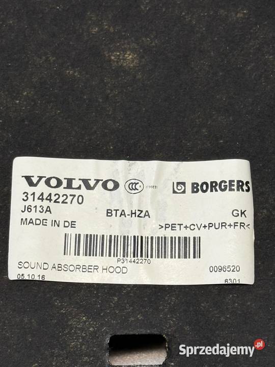 Wygłuszenie maski Volvo xc 90 nieuszkodzony Huta Komorowska