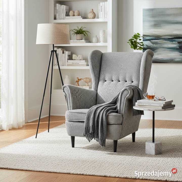 Fotel Uszak Wzorzysty Pepitka Różne Kolory Dom i Ogród Tarchały Małe