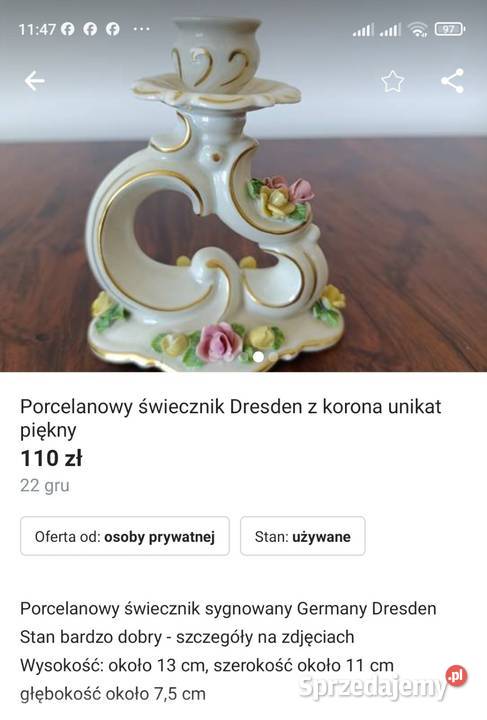 SANDISELL HFFNER CO DRESDEN FIGURALNY ŚWIECZNIK łódzkie Pabianice