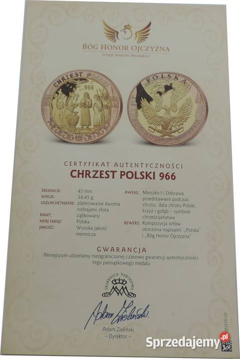 NUMIZMAT BÓG HONOR OJCZYZNA K2412 Warszawa