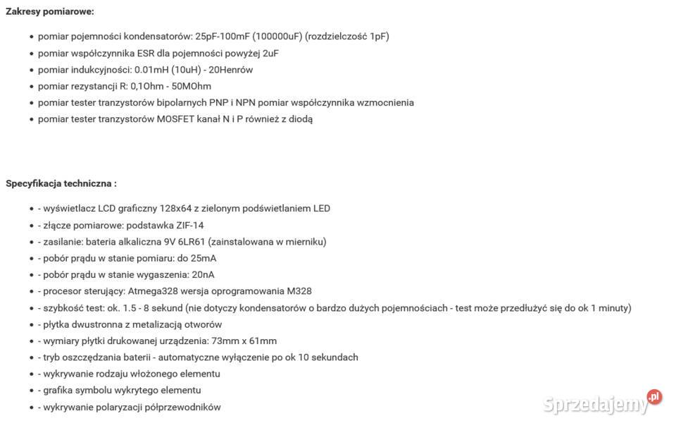 Miernik tester elementów RLC Bielsko-Biała
