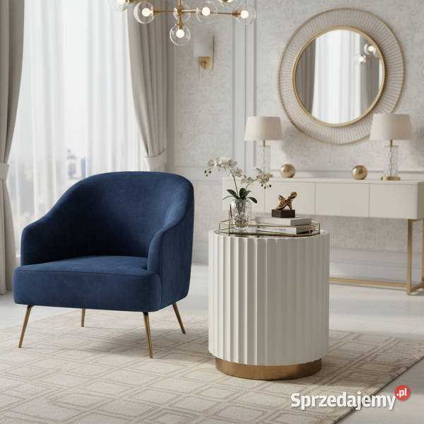 Stolik kawowy ryflowany biały okrągły złoty z Golkowice