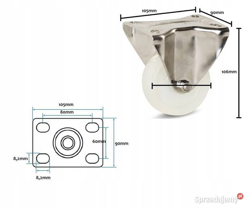 Koło Stałe ze stali nierdzewnej 80mm 140 Nylon Kółka Kozienice