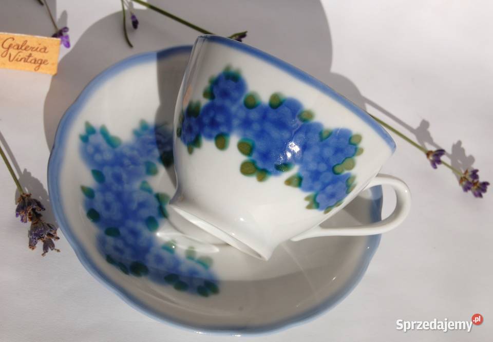 Filiżanka ze spodkiem porcelana ręcznie malowana lubelskie Lublin