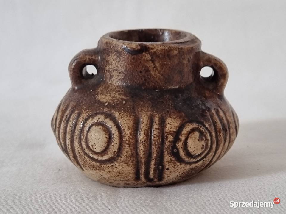 Ceramiczny wazonik z 2 uchami Cepelia brązowy Warszawa