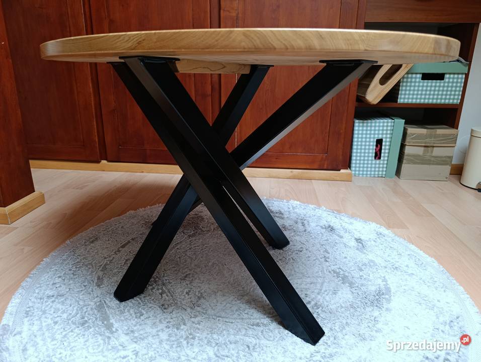 Unikalny stolik kawowy blat dębowy ręcznie 80cm