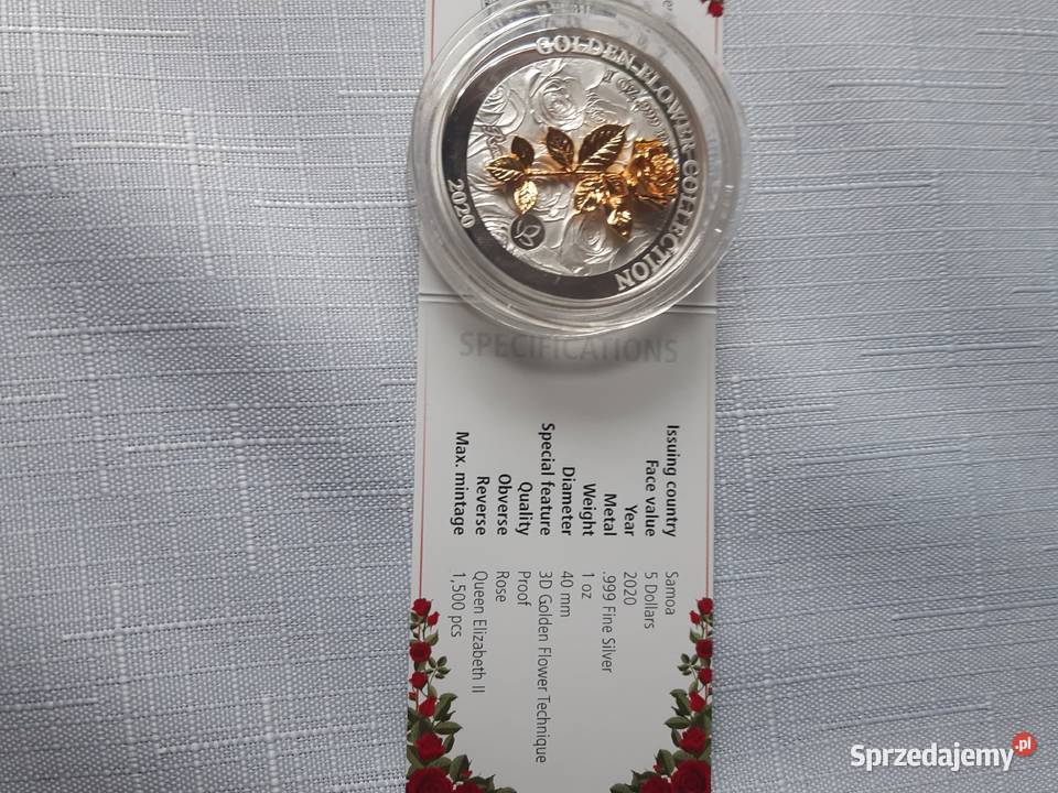 Moneta 2020 5 Seria Złote Kwiaty 3D Kwiat Róży 1 Kolekcje sprzedam