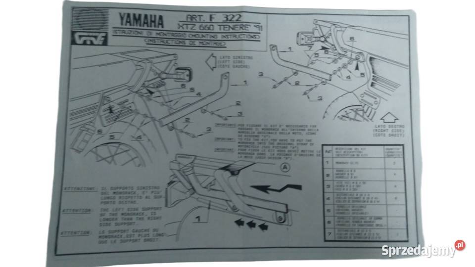 BAGAŻNIK STELAŻ MOCOWANIE PŁYTY GIVI F322 YAMAHA Bielsk Podlaski