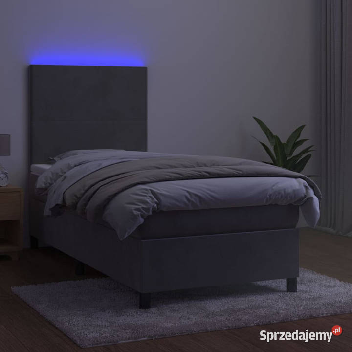Łóżko kontynentalne z materacem i LED szare 128cm sprzedam