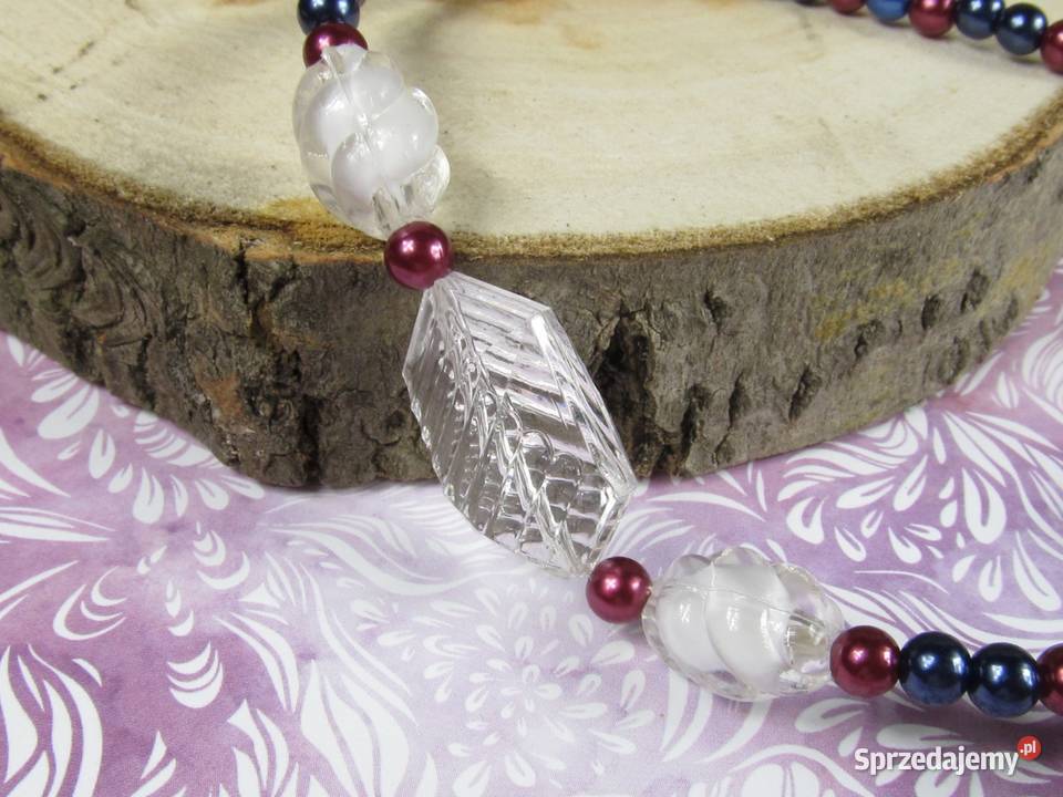 Naszyjnik biały fioletowy granatowy niebieski śląskie Katowice sprzedam