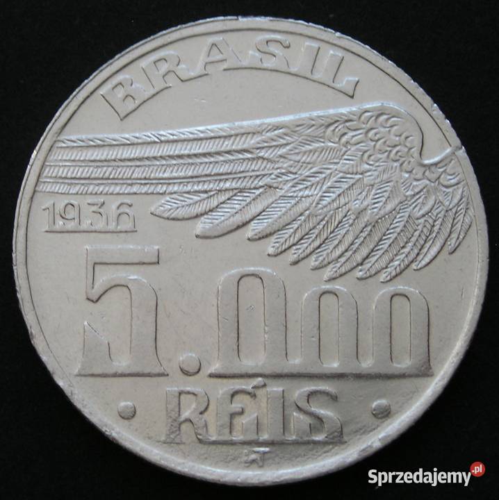 BRAZYLIA 5000 REIS 1936 SANTOS DUMONT SREBRO Numizmatyka Łódź