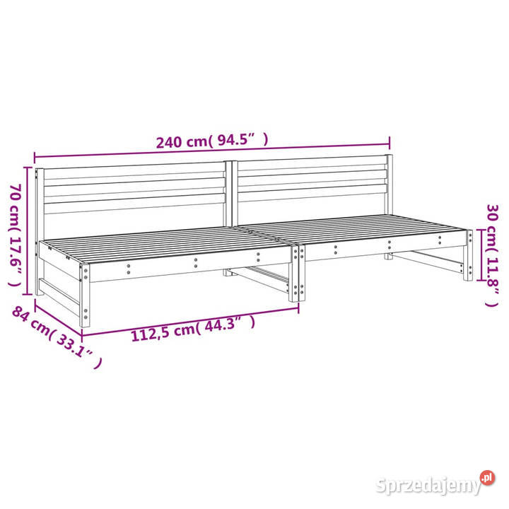 Sofy środkowe do ogrodu 2 szare 120x80 sosnowe