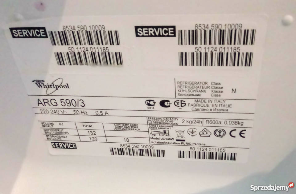 Chłodziarkozamrażarka podblatowa WHIRLPOOL ARG Lodówki i zamrażarki śląskie Częstochowa