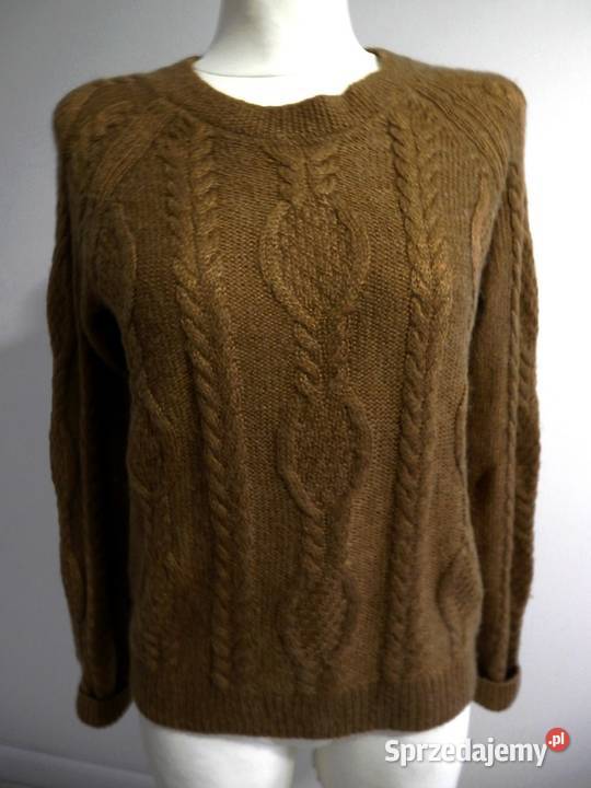 Sweter HM Musztardowy Moherowy Modne Warkocze Łomża