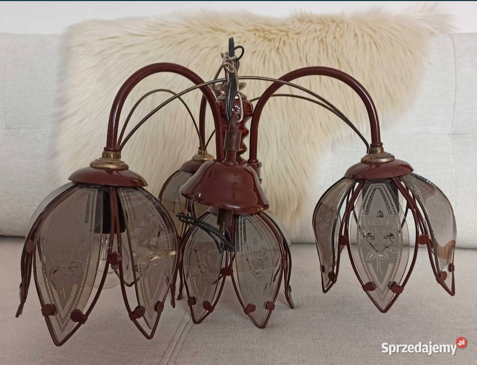 Żyrandol trzyramienny kwiaty stan idealny 50x58