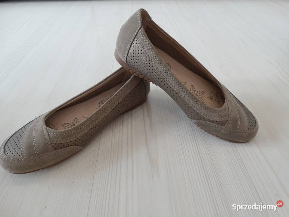 Buty Skórzane Skóra Naturalna Półbuty Baleriny brązowy/beżowy Łomża