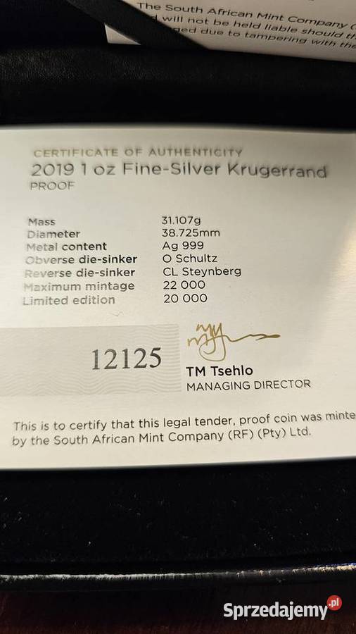 Krugerrand 1oz 2019 Proof Przemyśl sprzedam